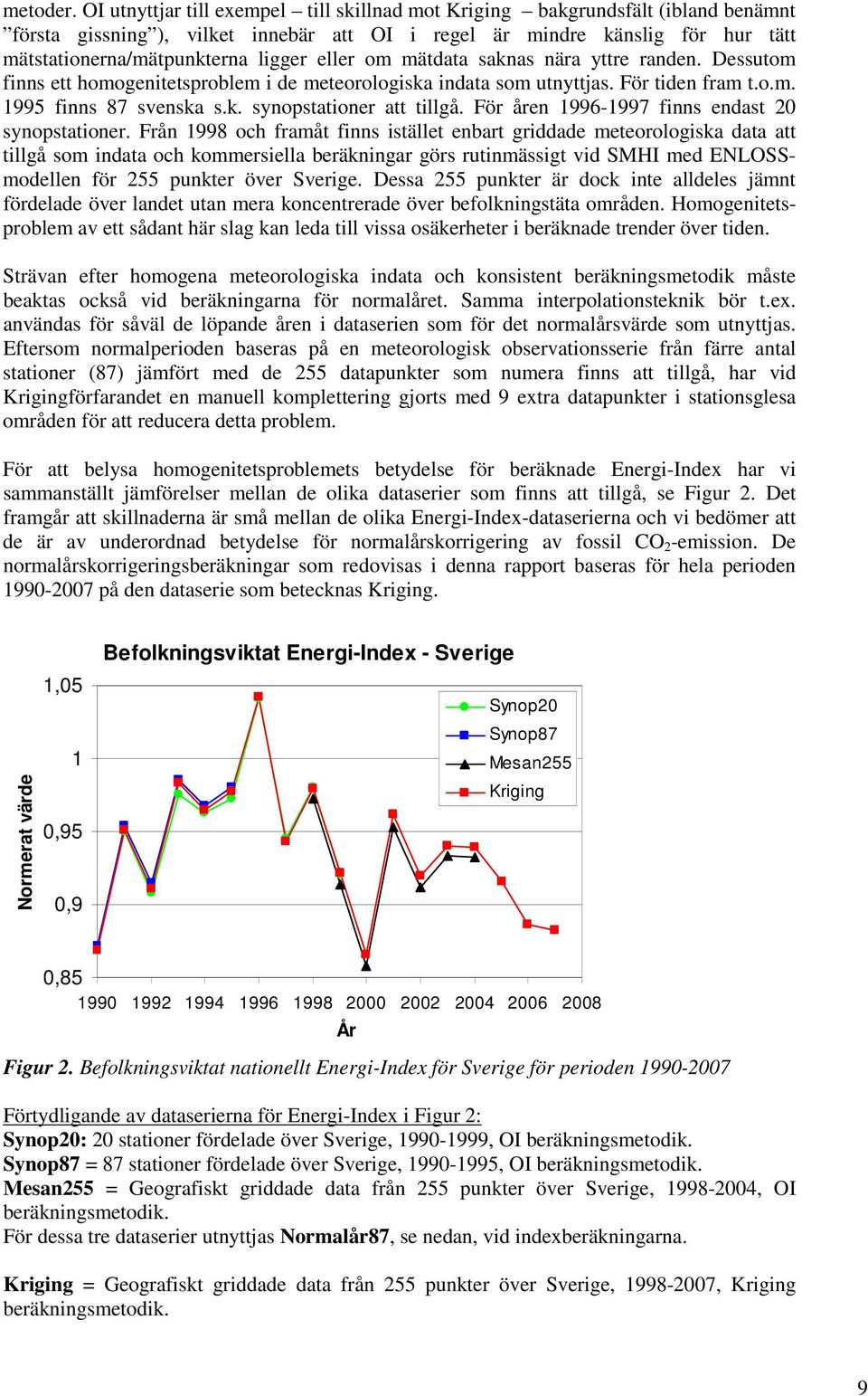 eller om mätdata saknas nära yttre randen. Dessutom finns ett homogenitetsproblem i de meteorologiska indata som utnyttjas. För tiden fram t.o.m. 1995 finns 87 svenska s.k. synopstationer att tillgå.