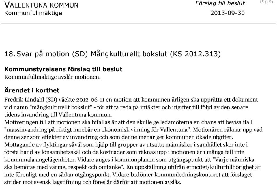 tidens invandring till Vallentuna kommun.