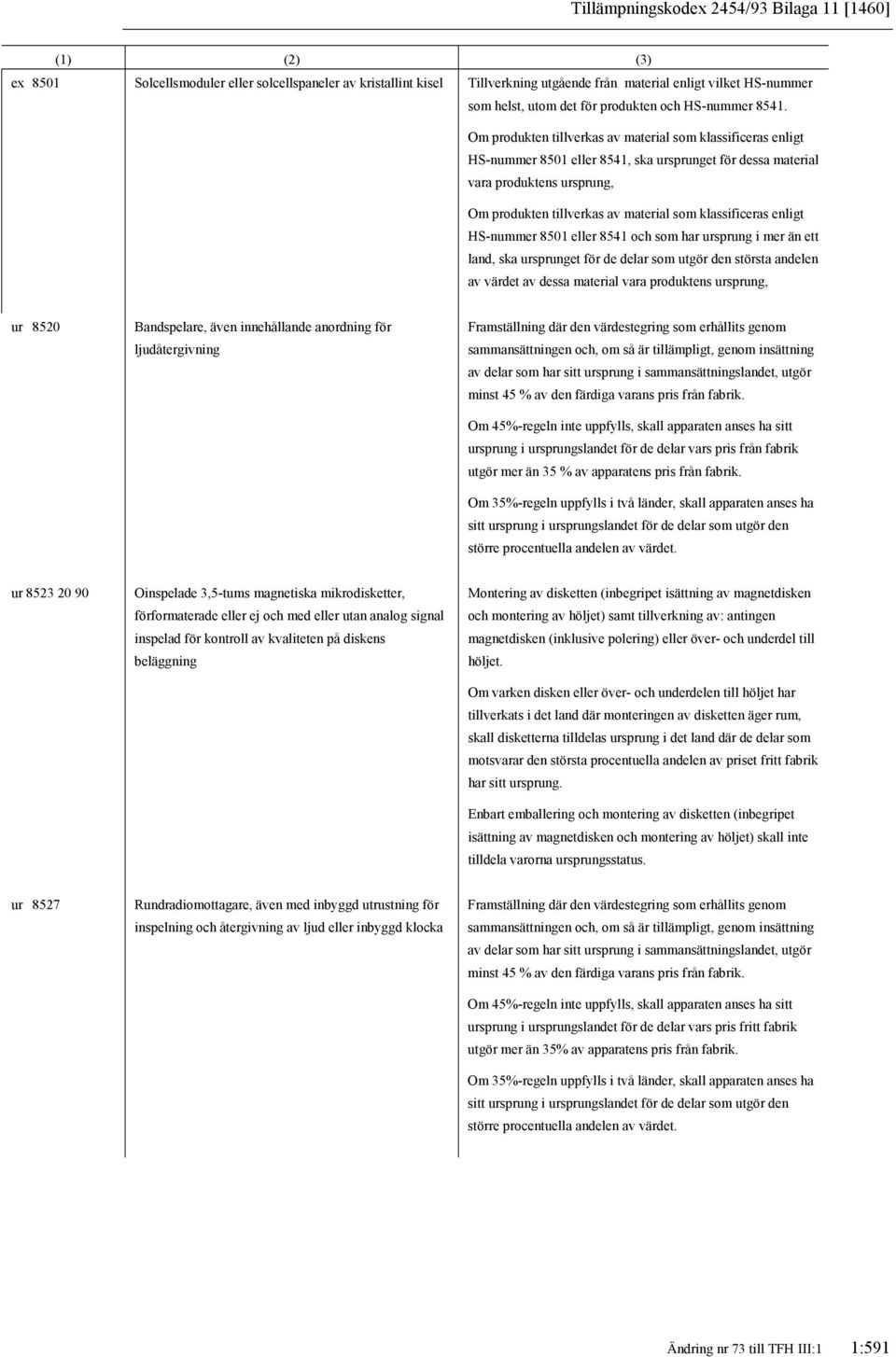 HS-nummer 8501 eller 8541, ska ursprunget för dessa material vara produktens ursprung, HS-nummer 8501 eller 8541 och som har ursprung i mer än ett land, ska ursprunget för de delar som utgör den