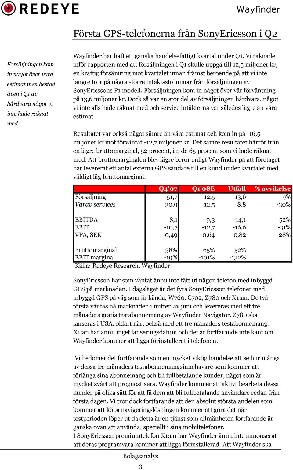 Vi räknade inför rapporten med att försäljningen i Q1 skulle uppgå till 12,5 miljoner kr, en kraftig försämring mot kvartalet innan främst beroende på att vi inte längre tror på några större