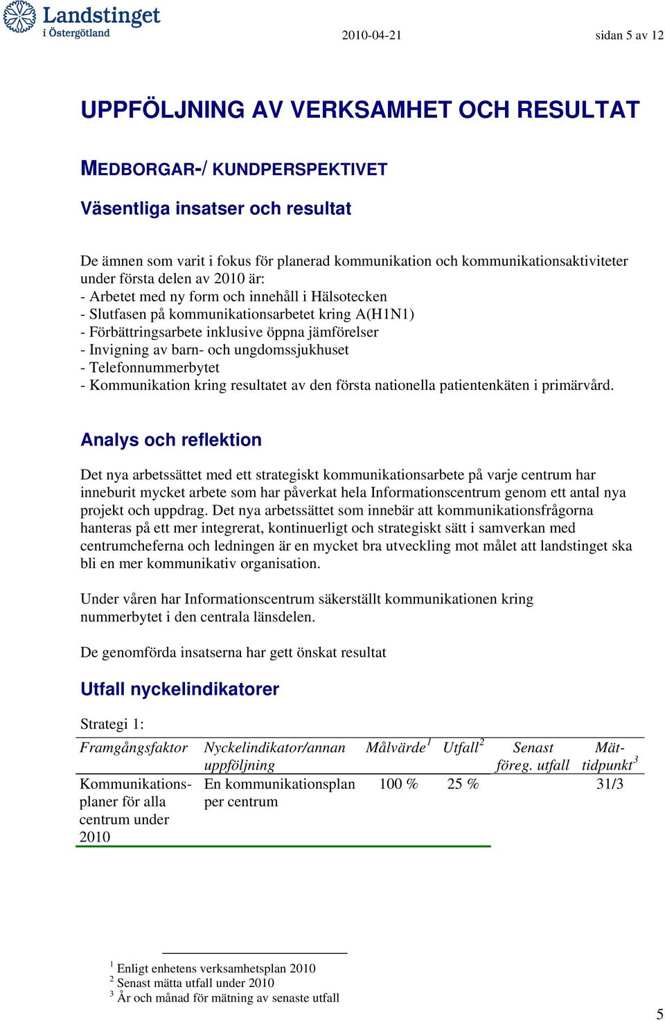 jämförelser - Invigning av barn- och ungdomssjukhuset - Telefonnummerbytet - Kommunikation kring resultatet av den första nationella patientenkäten i primärvård.