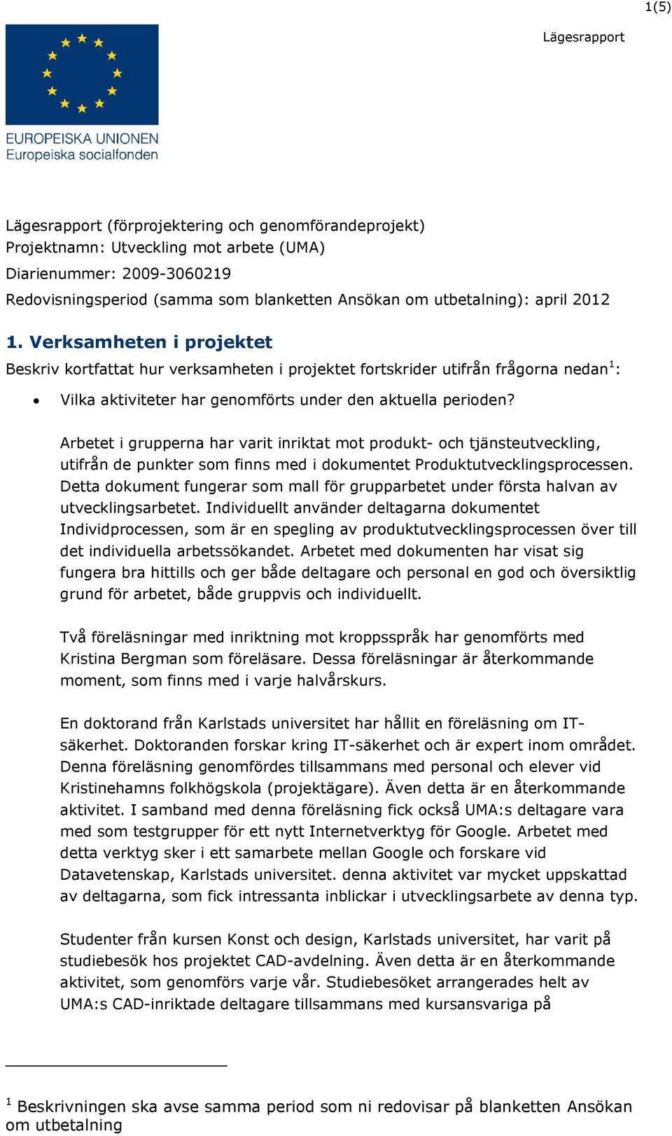 Arbetet i grupperna har varit inriktat mot produkt- och tjänsteutveckling, utifrån de punkter som finns med i dokumentet Produktutvecklingsprocessen.