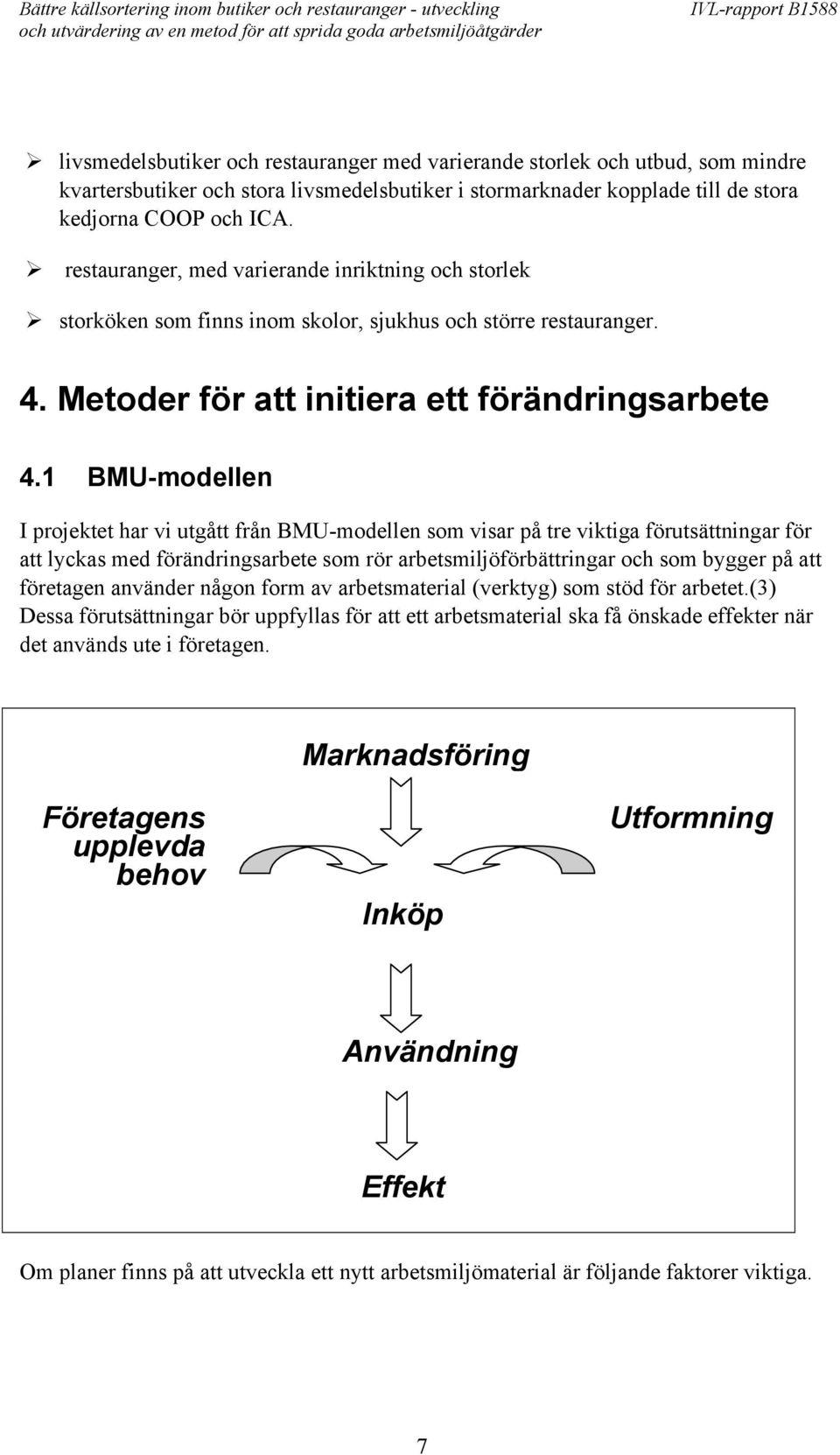 1 BMU-modellen I projektet har vi utgått från BMU-modellen som visar på tre viktiga förutsättningar för att lyckas med förändringsarbete som rör arbetsmiljöförbättringar och som bygger på att