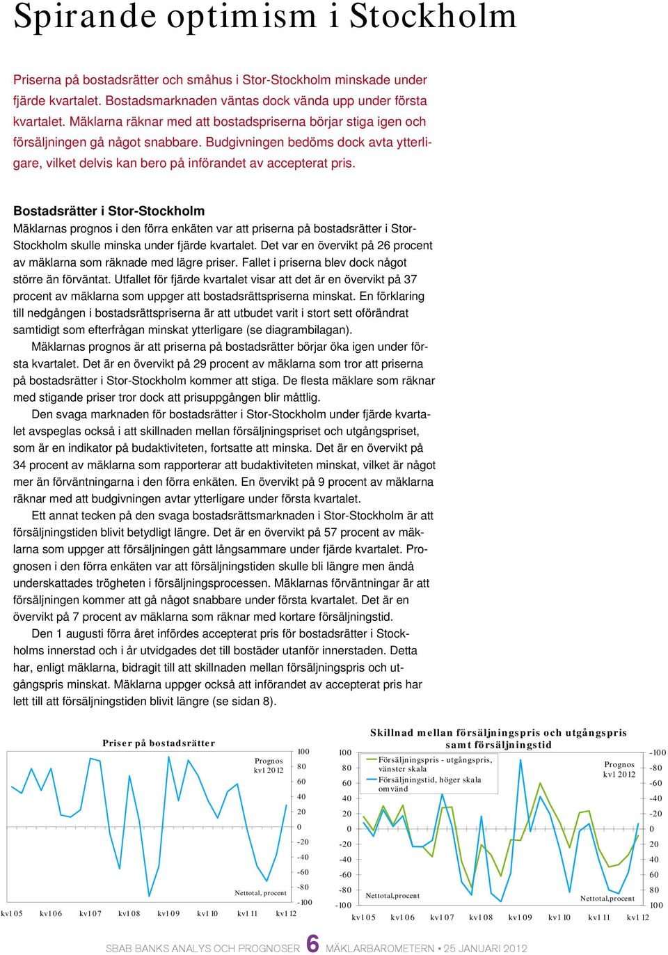 Bostadsrätter i Stor-Stockholm Mäklarnas prognos i den förra enkäten var att priserna på bostadsrätter i Stor- Stockholm skulle minska under fjärde kvartalet.