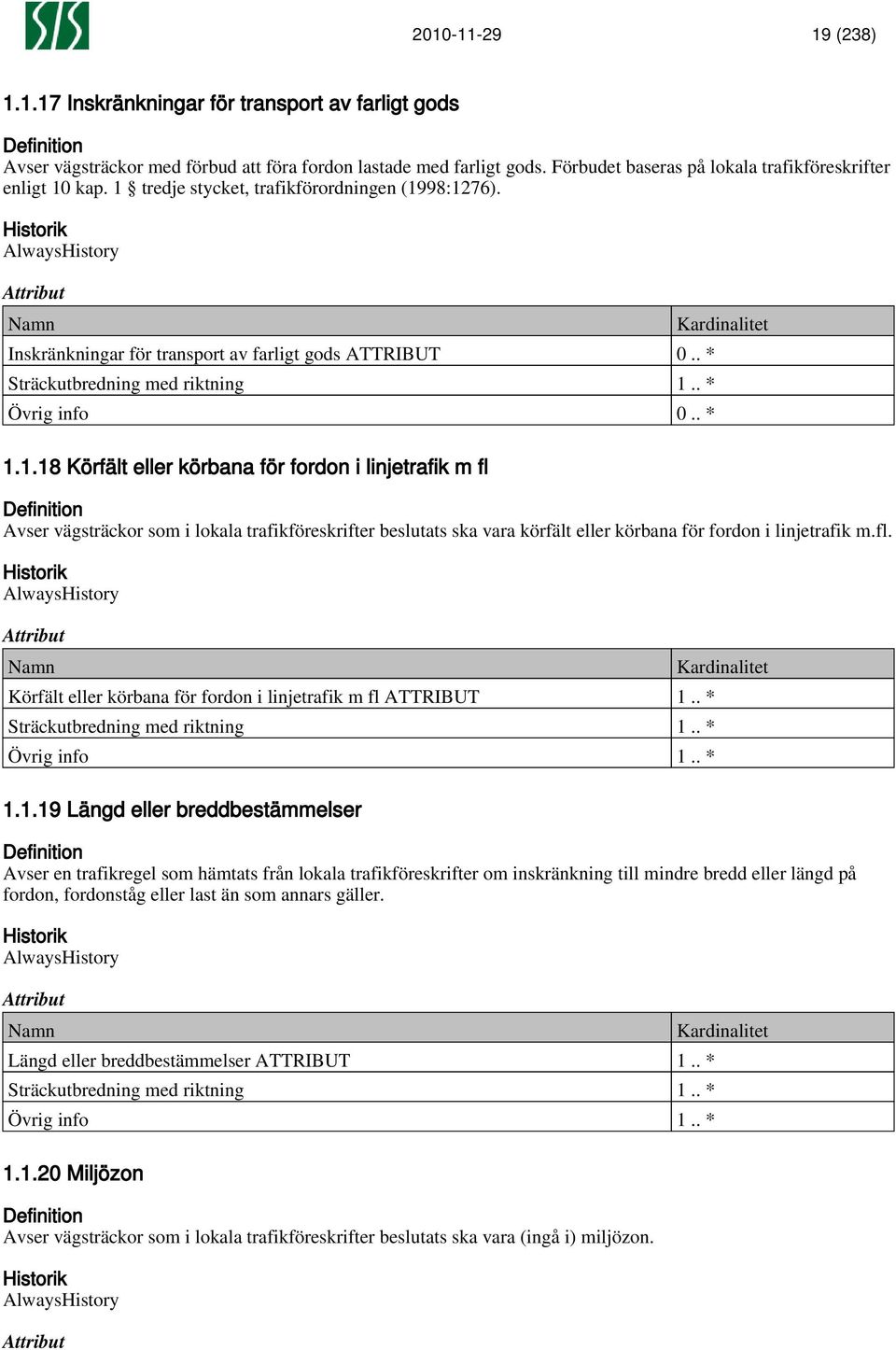 fl. Körfält eller körbana för fordon i linjetrafik m fl ATTRIBUT 1.