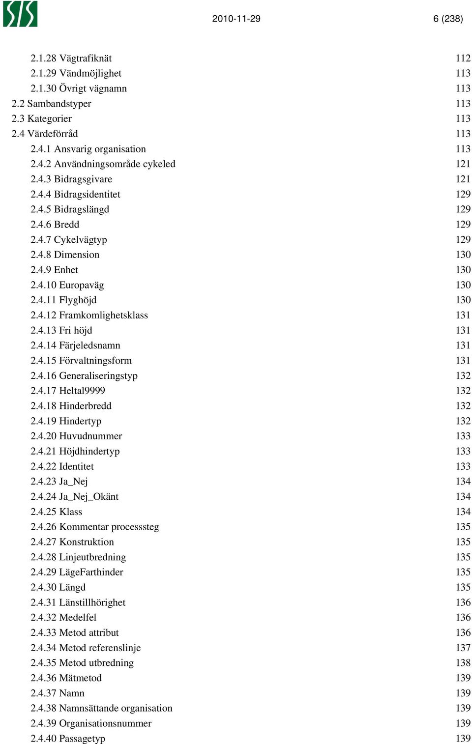 4.13 Fri höjd 131 2.4.14 Färjeledsnamn 131 2.4.15 Förvaltningsform 131 2.4.16 Generaliseringstyp 132 2.4.17 Heltal9999 132 2.4.18 Hinderbredd 132 2.4.19 Hindertyp 132 2.4.20 Huvudnummer 133 2.4.21 Höjdhindertyp 133 2.