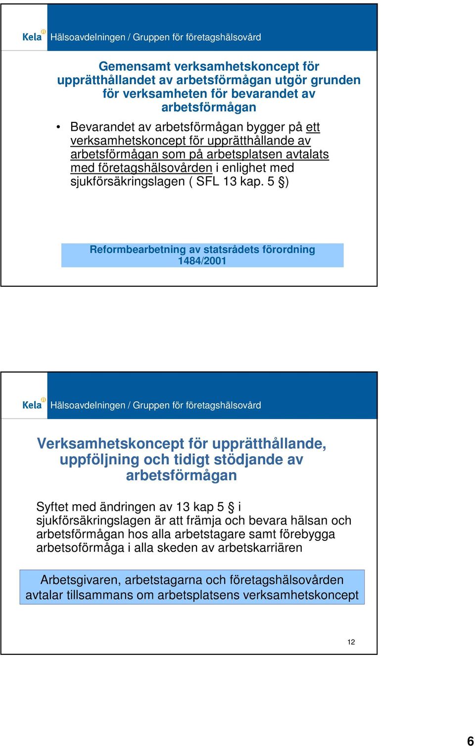 5 ) Reformbearbetning av statsrådets förordning 1484/2001 Verksamhetskoncept för upprätthållande, uppföljning och tidigt stödjande av Syftet med ändringen av 13 kap