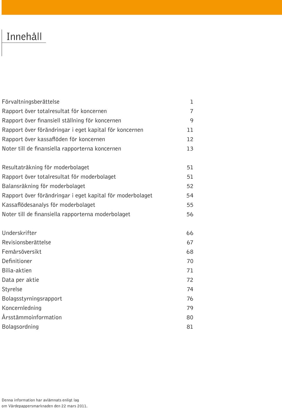 Rapport över förändringar i eget kapital för moderbolaget 54 Kassaflödesanalys för moderbolaget 55 Noter till de finansiella rapporterna moderbolaget 56 Underskrifter 66 Revisionsberättelse 67