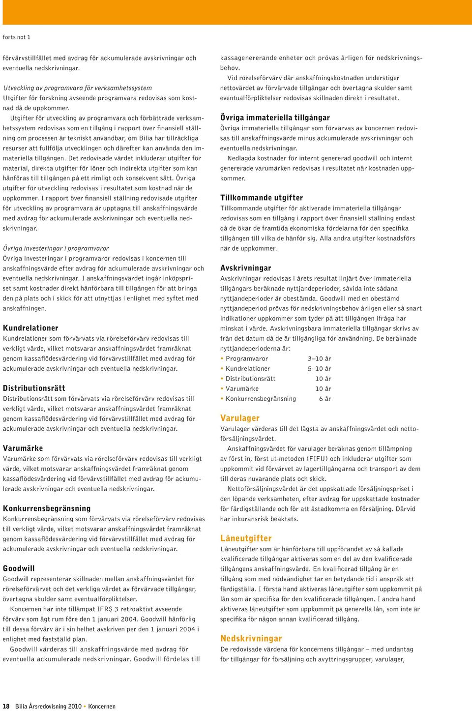 Utgifter för utveckling av programvara och förbättrade verksamhetssystem redovisas som en tillgång i rapport över finansiell ställning om processen är tekniskt användbar, om Bilia har tillräckliga