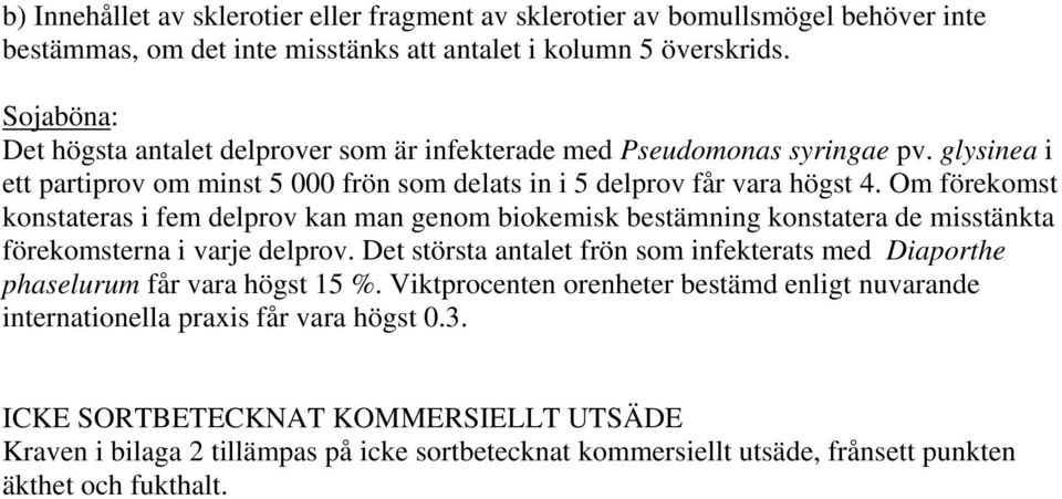 Om förekomst konstateras i fem delprov kan man genom biokemisk bestämning konstatera de misstänkta förekomsterna i varje delprov.