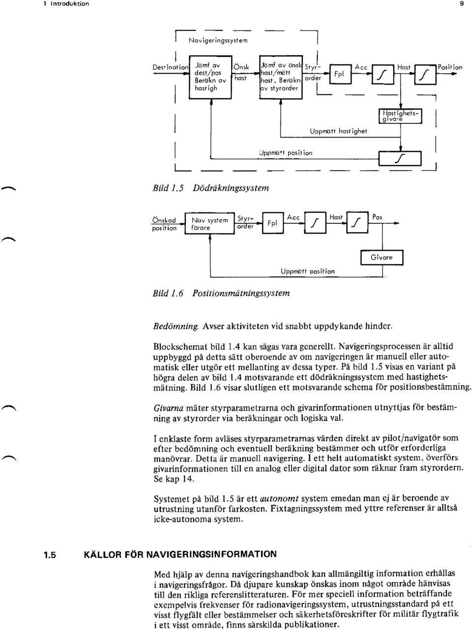 5 visas en vadant pä högra delen av bild 1.4 motsvarande ett dödräkningssystem med hastighetsmätning. Bild 1.6 visar slutligen ett motsvarande schema för positionsbestämning.