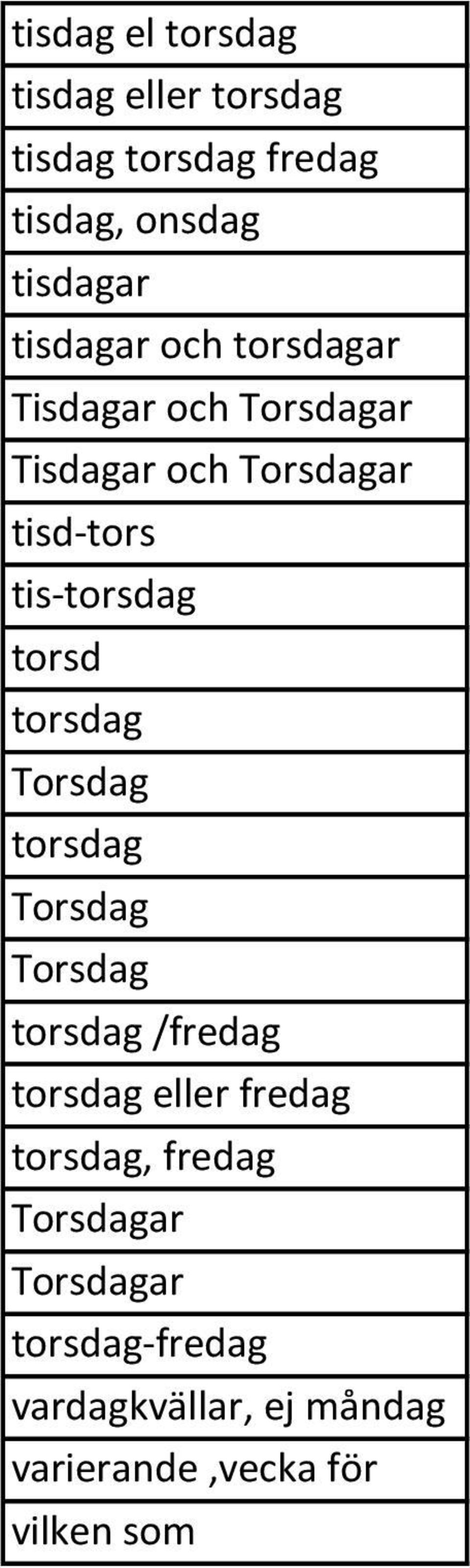 torsd torsdag Torsdag torsdag Torsdag Torsdag torsdag /fredag torsdag eller fredag torsdag,