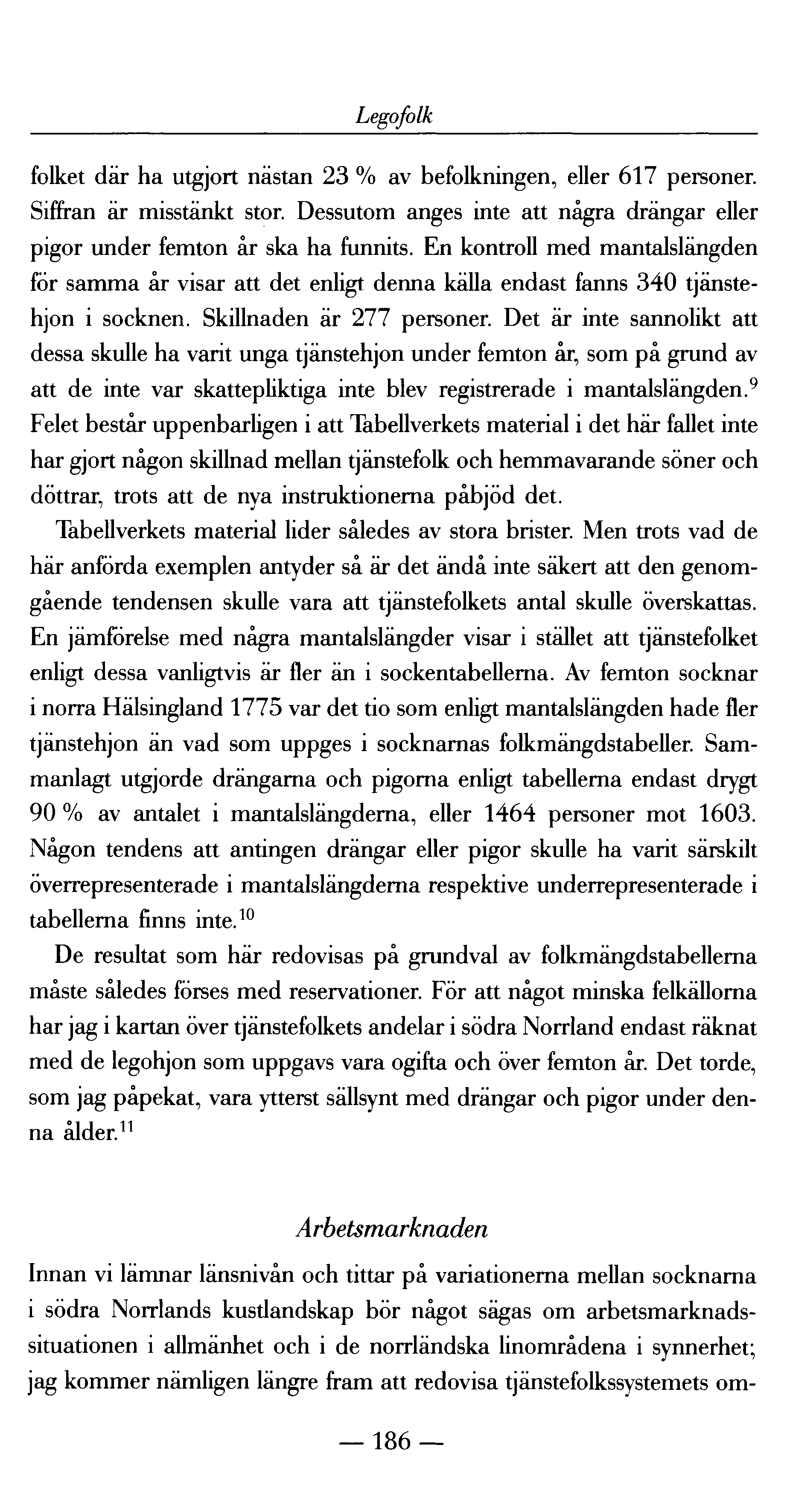 Legofolk folket där ha utgjort nästan 23 % av befolkningen, eller 617 personer. Siffran är misstänkt stor. Dessutom anges inte att några drängar eller pigor under femton år ska ha funnits.