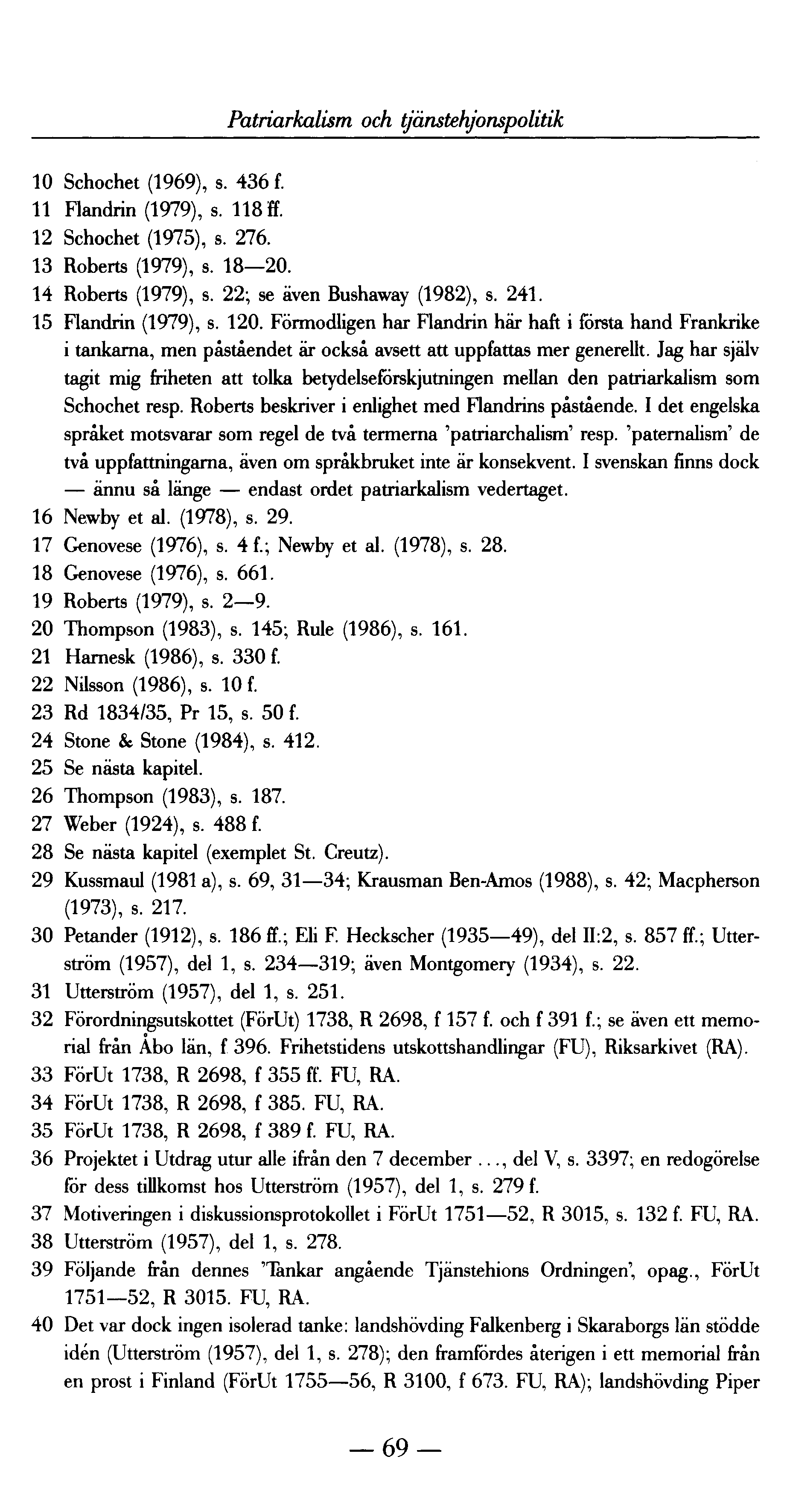 Patriarkalism och tjänstehjonspolitik 10 Schochet (1969), s. 436 f. 11 Flandrin (1979), s. 118 ff. 12 Schochet (1975), s. 276. 13 Roberts (1979), s. 18 20. 14 Roberts (1979), s.