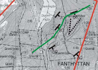 Fig. 41. Ursnitt över Nybergsfältet och dess strukturer.