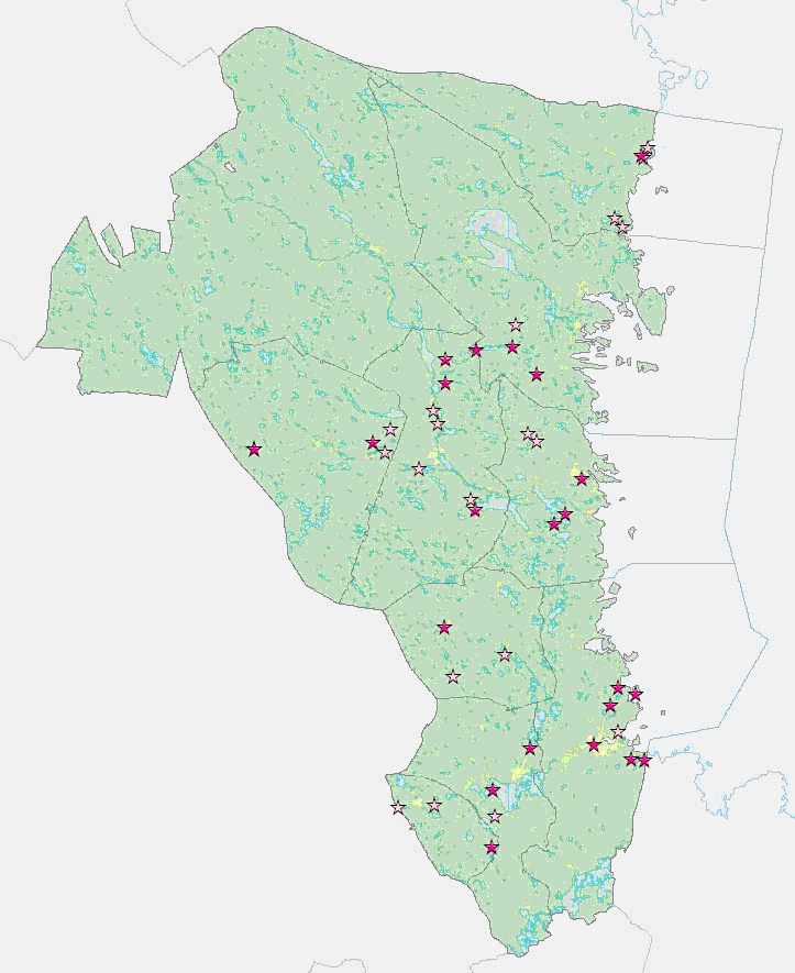 Figur 4. Översiktskarta över samtliga lokaler vid fladdermusinventeringen 27.