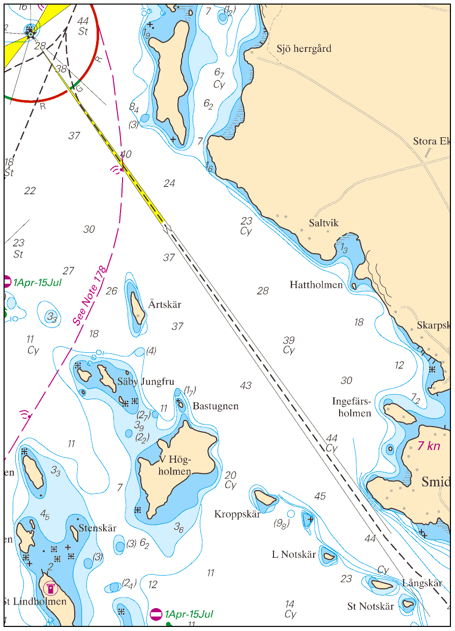 2016-05-19 12 Nr 599 Vit sektro åt SV har gjorts smalare på fyren Fageröflisan Sjöfartsverket. Publ. 19 maj 2016 Södra Östersjön * 11201 (T) Sjökort: 74, 742, 743 Sverige. Södra Östersjön. Inseglingen till Åhus.