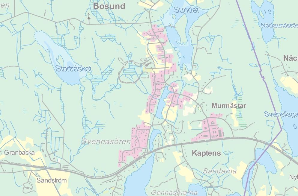 1-5 Bild 1. Områdets regionala läge Lantmäteriverket. Bild 2. Områdets riktgivande läge. Lantmäteriverket. 1.3 Planens namn och syfte Planens namn är REVIDERING OCH UTVIDGNING AV BOSUND DETALJPLAN.