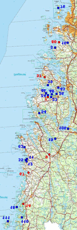 Appendix A. Inventerade havsstrandängar under 2003. Röda punkter anger fasta strandängar, dvs. strandängar som inventeras årligen.