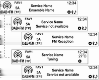 Infotainmentsystem 99 När du ställer in Automatisk länkning aktiveras DAB-FM. Om DAB-servicesignalen är svag tar Infotainmentsystemet emot den länkade servicekomponenten automatiskt.