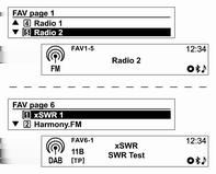 100 Infotainmentsystem Visa DAB-information (endast för typ A) Använda förvalsknapparna Programmera förvalsknapparna Det går att ställa in antalet favoritsidor som används i Systeminställning