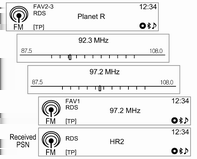 Infotainmentsystem 97 Söka efter radiostation automatiskt Söka efter DAB-tjänstkomponent automatiskt (endast för typ A) Söka efter radiostationer Tryck på fseeke-knapparna för att automatiskt söka