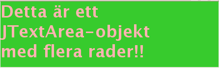 Exempel på metoder i klassen JLabel JLabel label1 = new JLabel(); JLabel label2 = new JLabel("Some text"); JLabel label3 = new JLabel("A piture and some text", new ImageIcon("work.gif"), JLabel.