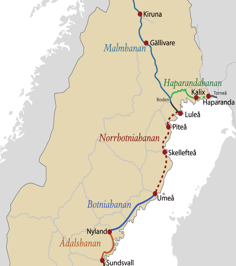 Planeringsarbetet pågår för - 27 mil ny järnväg mellan Umeå och Luleå. ska i första hand förstärka godstrafiken i landet, men också möjliggöra persontrafik mellan norrlandskustens städer.