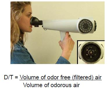 Mätningar av aversive lukter i fält Lukter kan bli objektivt evaluerade utanför labbet genom portabel olfaktometer. Olfaktometern mixar den externa luften med kolfiltrerad luft.