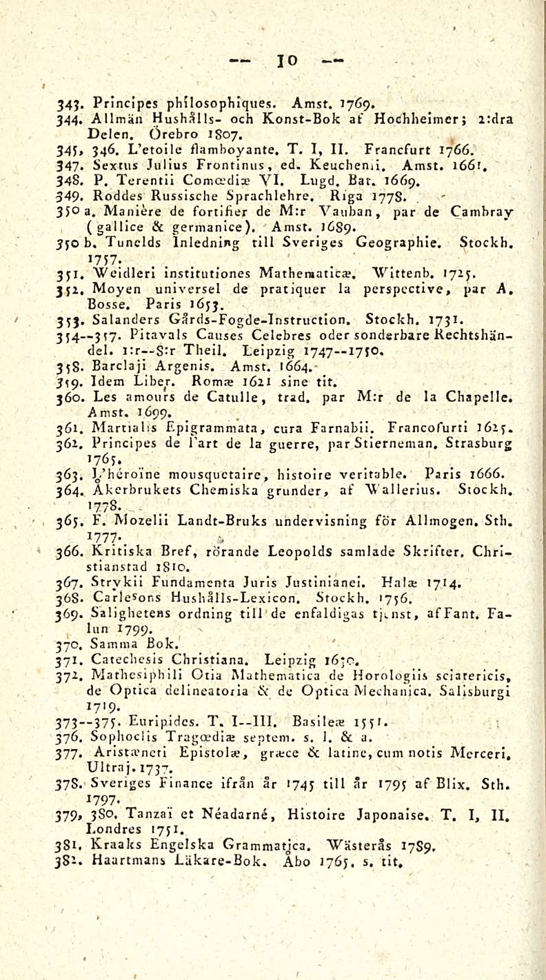 10 34?. Prlnclpes philosophlques. Am st. 1769, 344, Allmän Hushålls- och Konst-Bok at Hochheimcr; 2:dra Delen. Örebro ISO7, 341* 346. I/etoile flamboyante, T. I, 11. Francfurt 1766. 347.