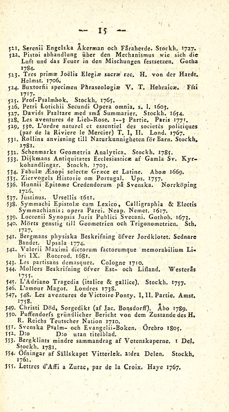is Jil. Serenii Engelska Åkerman och FSraherde. Stockh. 172.7. 512, Pisto! abhandlung iiber den Mechanismus wie sich die Luft und das Feuer in den Mischungen festsetzen. Gotha 1754. 523.