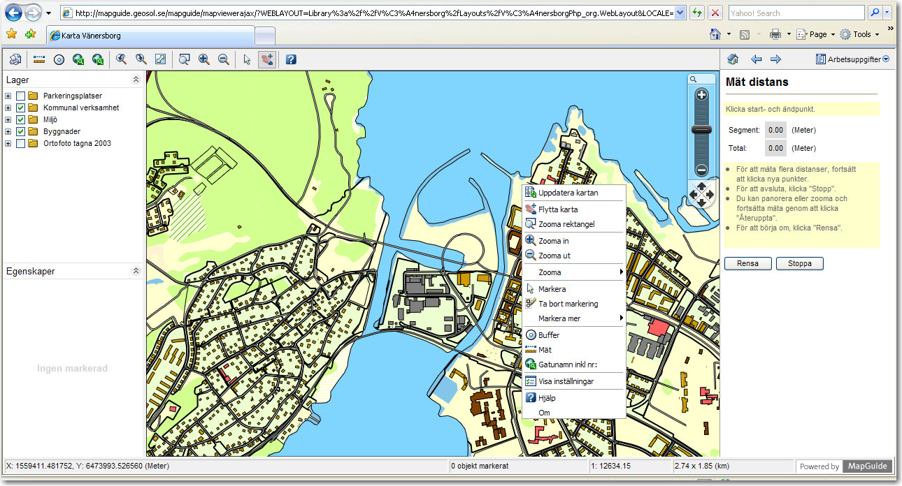 Hjälp-avsnitt GeoSol Viewer: Allt i användargränssnittet är helt anpassningsbart. Anpassningarna görs från MapGuide Studio eller i programspråken.