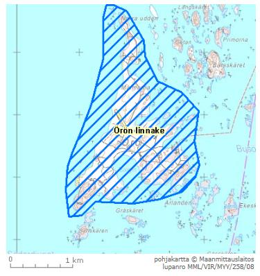RKY-området Örö fort har markerats med blått. 4.5 Natur En naturvårdsplan har upprättats för planområdet (Leif Lindgren, Forststyrelsen, 2013).
