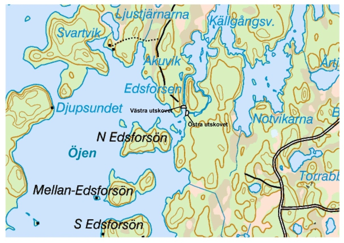 Figur 2. Översiktsbild över utloppet av Öjen. Länsstyrelsen Dalarna och Lantmäteriet. 3.