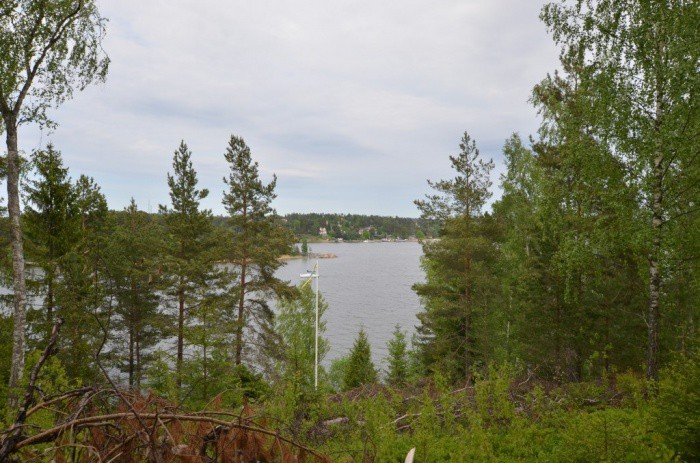 Utsikt Vacker vy över Svinningeviken, Täljö, Näsuddens
