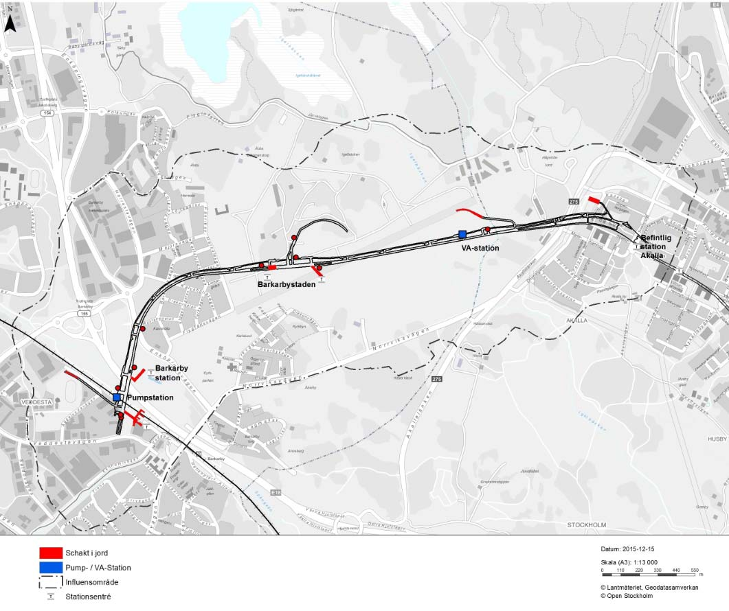 11(45) Figur 1, Preliminära lägen för ansökt vattenverksamhet. 2.4.2 Omgivningsförhållanden MKB:n innehåller en utförlig beskrivning av tunnelbaneområdet och dess omgivningar.