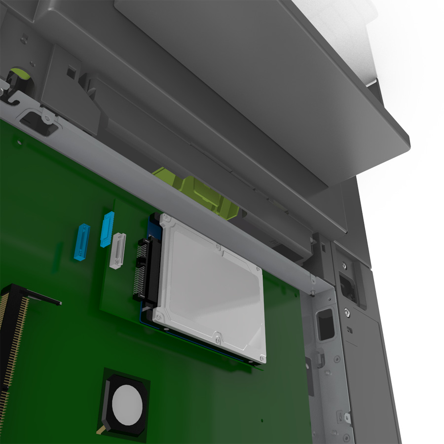 Tilläggsskrivarinställning 29 5 Passa in distansskruvarna på skrivarens hårddisk i hålen i systemkortet och tryck sedan hårddisken nedåt tills distansskruvarna sitter på plats.