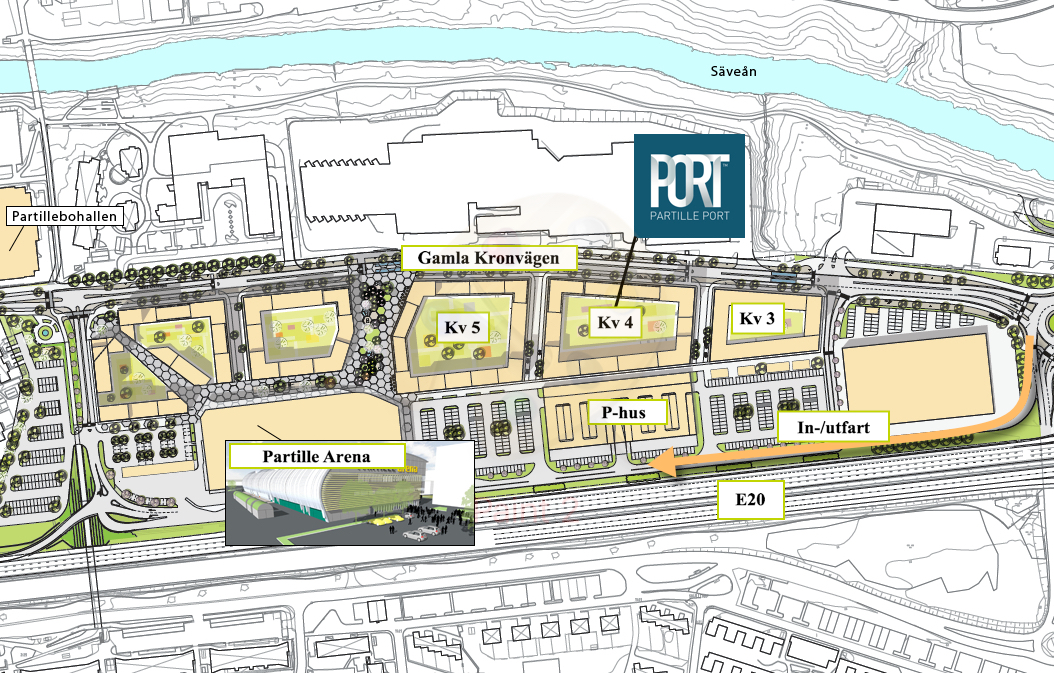 4.4 Partille Port Figur 6: Illustrationsplan för Partille Port (Partille kommun, 2015), omarbetad av författarna.