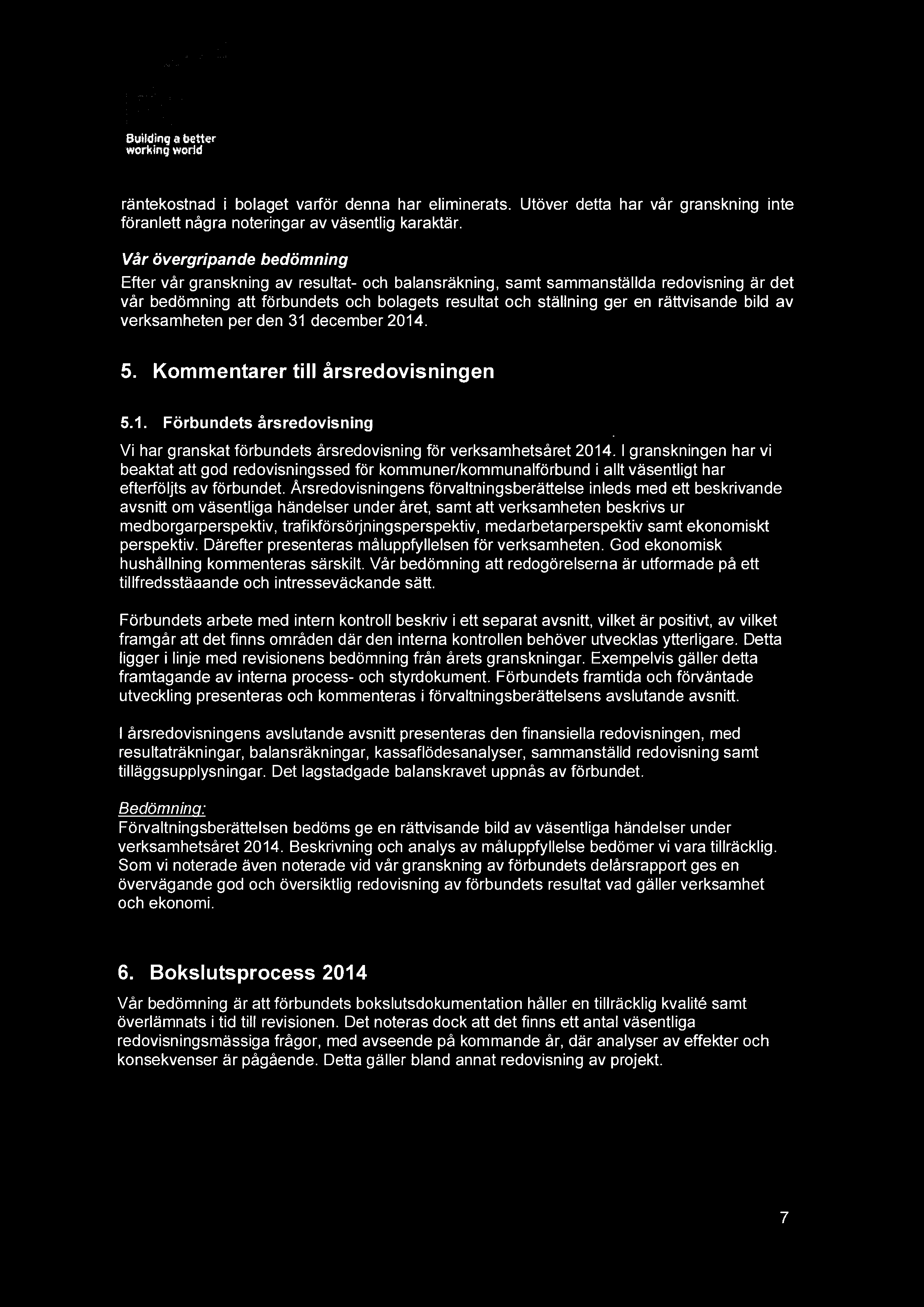 182 Su~itliny a better wroekiri~ want! räntekostnad i bolaget varför denna har eliminerats. Utöver detta har vår granskning inte föranlett några noteringar av väsentlig karaktär.