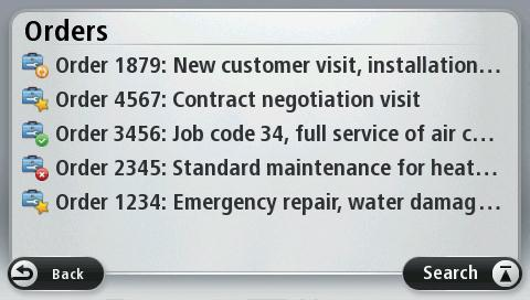 Ordrar Om order Kontoret kan skicka serviceorder, leveransorder och upphämtningsorder. De lagras på din TomTom PRO.