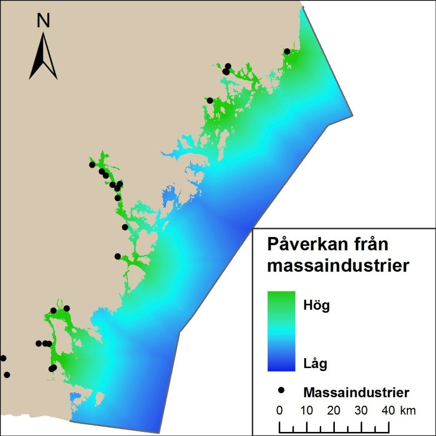Figur 27. Kostnad/distans analys av samtliga identifierade massaindustrier i Västernorrland (FO6).
