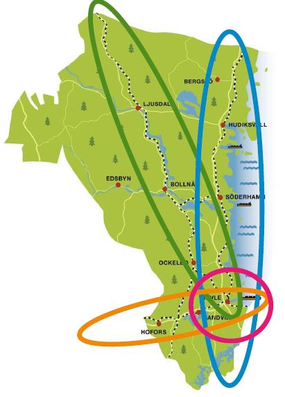 Gävleborg - fyra geografiska stråk/områden av storregional betydelse Gävle som storregional nod, logistiknav och regional utvecklingsmotor Gävleregionen som funktionellt område omfattar Norduppland