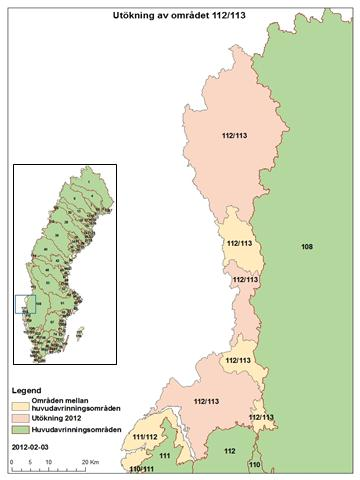 Det har skett en utökning mot Norge där området 112/113 mellan huvudavrinningsområdena 112 och 113 blivit ca 1440 km 2 större.