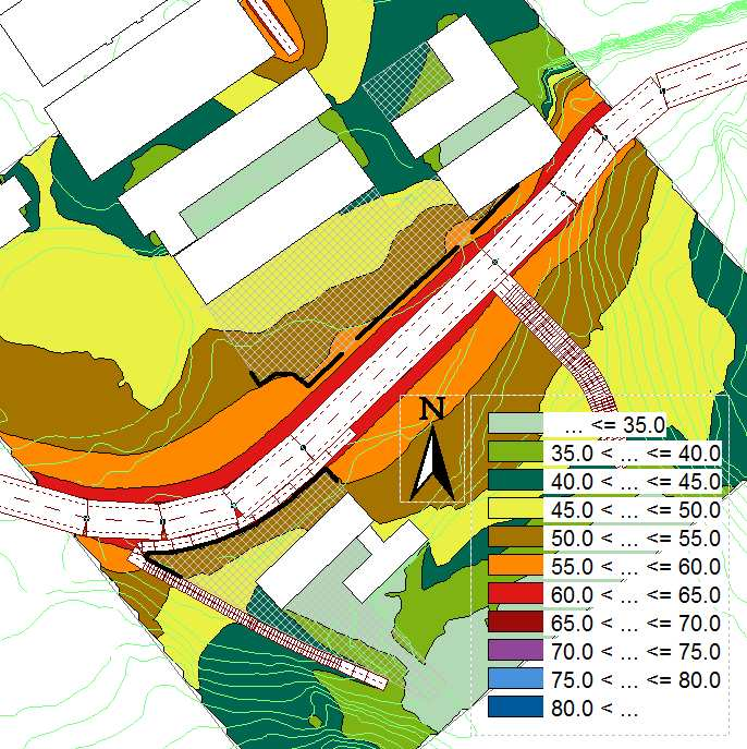 Sida 12 av 15 Scenario B Stödmur 0,8 m + glas 0,7 m vid förskolegård. Mur 1,2 m vid skolgård. 2400 fordon/dygn.