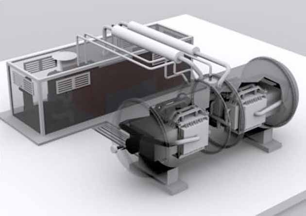 Fig. 5. Hjärtat av Series 2TW är uppbyggt av två elektrokemiska moduler, var och en bestående av två stackar. (www.ansaldofuelcells.