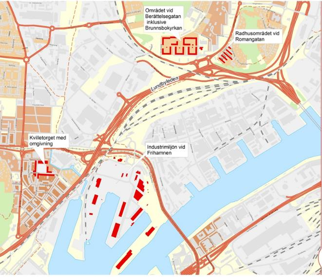 Figur 10 Kulturhistoriskt värdefull bebyggelse i anslutning till väg- och järnvägsplaneområdet. Källa: LST-gis. 4.7.