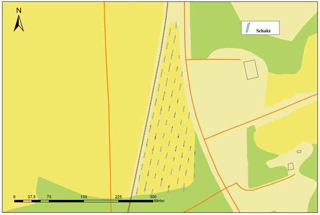 Resultat Totalt grävdes 66 schakt med an sammanlagd area av 1082 m2 (fig. 4). Totalt framkom endast 2 anläggningar i form av en stenpackning och en grop.