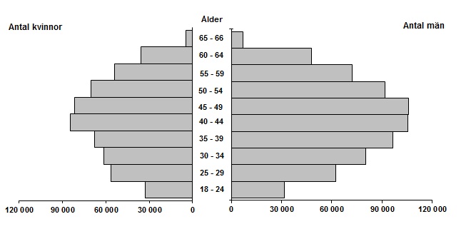 Medlingsinstitutet och SCB 4 AM 62 SM 1601 Ålders- och könsfördelning Nedanstående diagram visar antalet tjänstemän inom privat sektor uppdelat på kön och åldersgrupper.