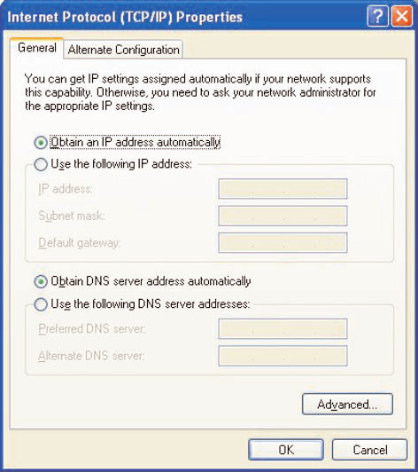 Bilaga 4:Aktivera DHCP/Auto IP på din dator Windows XP & På Windows skrivbord, klicka Start och välj Kontrollpanel. é I Kontrollpanelens fönster, klicka på Nätverks- och Internet-inställningar.