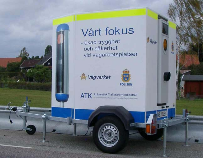 Mobil poliskamera, ATK (automatisk trafikkamera) för utvärdering inom ramen för Projekt Säkrare Vägarbetsplatser.